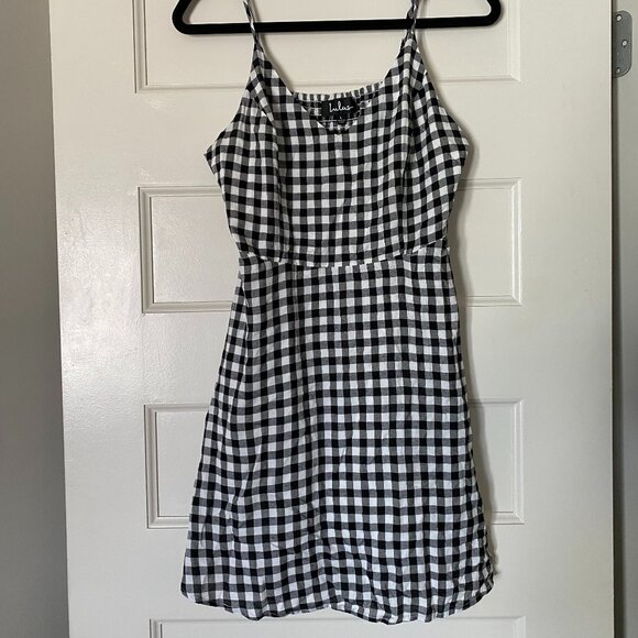 Lulu's Black and White Gingham Spaghetti Strap Mini Sundress - Picture 1 of 5